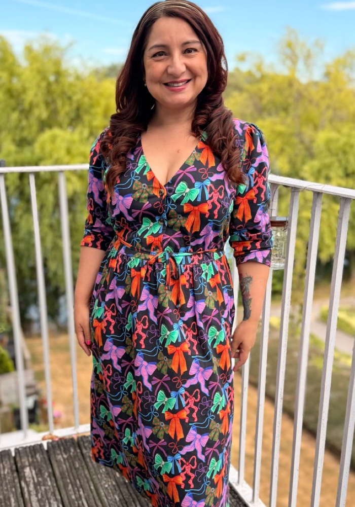 Harleigh Bows Print Cotton Midi Dress