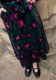 Harlow Large Animal Printed Velour Midi Dress