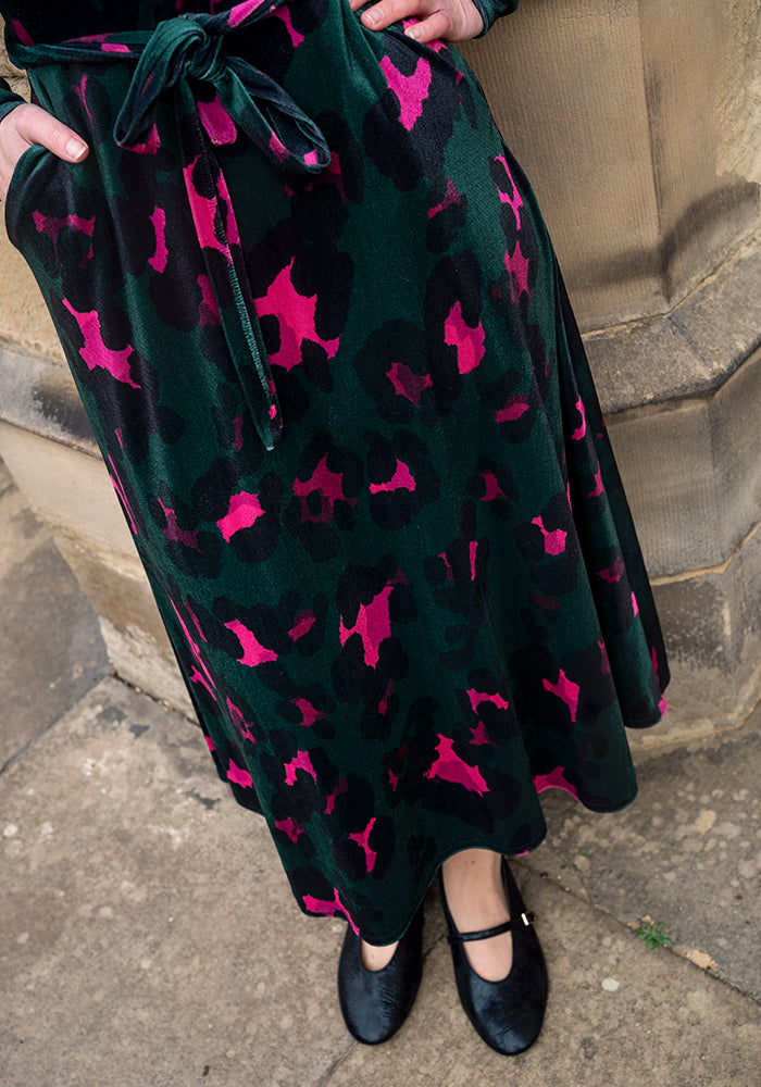 Harlow Large Animal Printed Velour Midi Dress