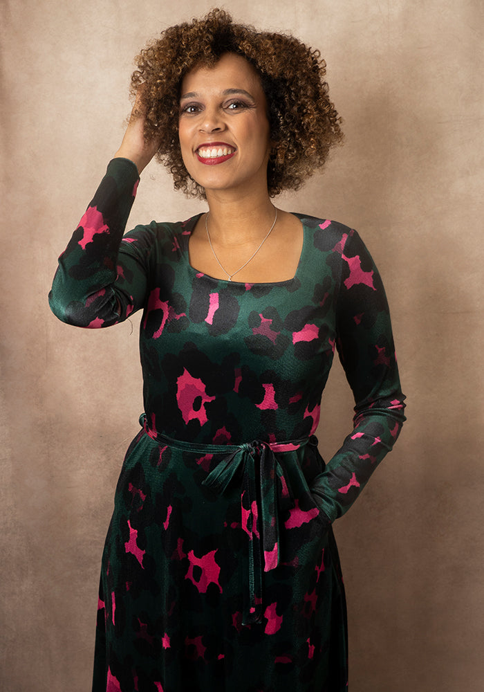 Sixth angle of Harlow Large Animal Printed Velour Midi Dress