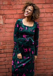 Harlow Large Animal Printed Velour Midi Dress