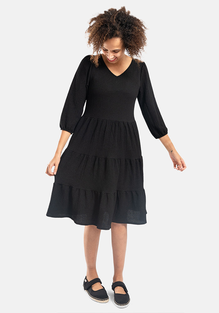 Fourth angle of Hattie Black Tiered Hem Dress