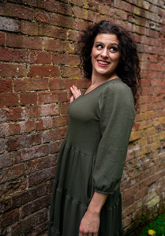 Ninth angle of Hattie Khaki Tiered Hem Dress