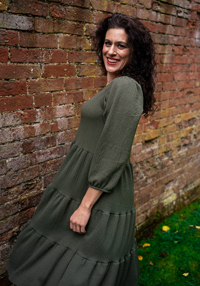 Fifth angle of Hattie Khaki Tiered Hem Dress