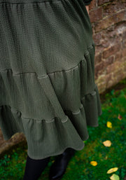 Hattie Khaki Tiered Hem Dress