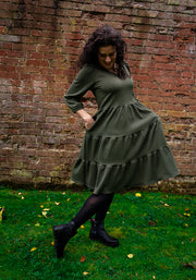 Hattie Khaki Tiered Hem Dress