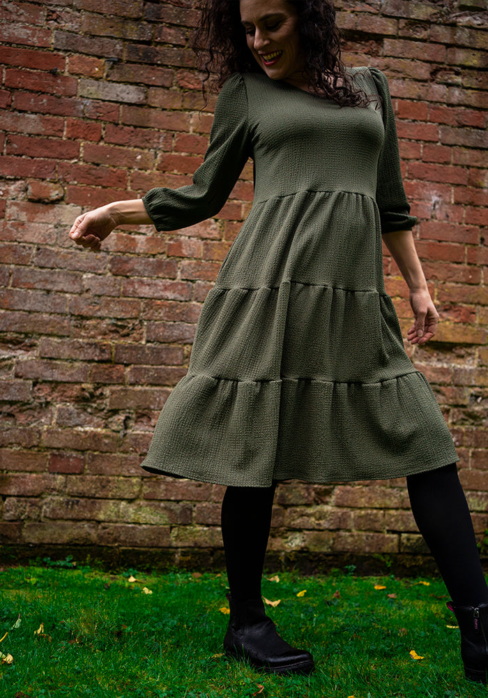 Sixth angle of Hattie Khaki Tiered Hem Dress