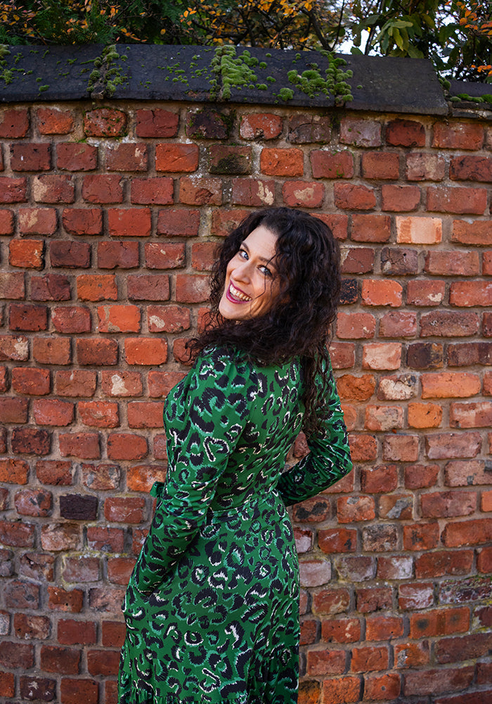 Havana Scribble Skin Print Tiered Hem Midaxi Dress