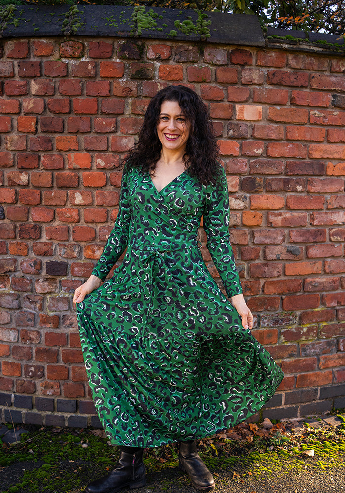 Fourth angle of Havana Scribble Skin Print Tiered Hem Midaxi Dress