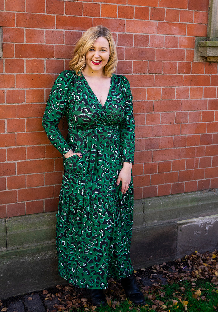 Sixth angle of Havana Scribble Skin Print Tiered Hem Midaxi Dress