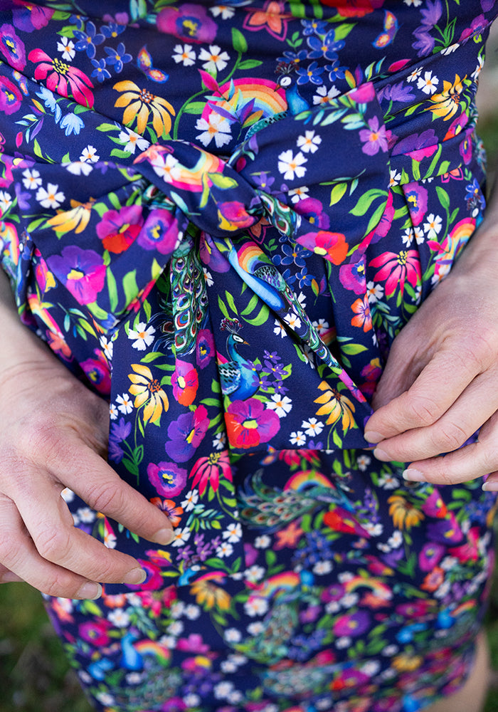 Hayes Peacock Rainbow Garden Print Dress