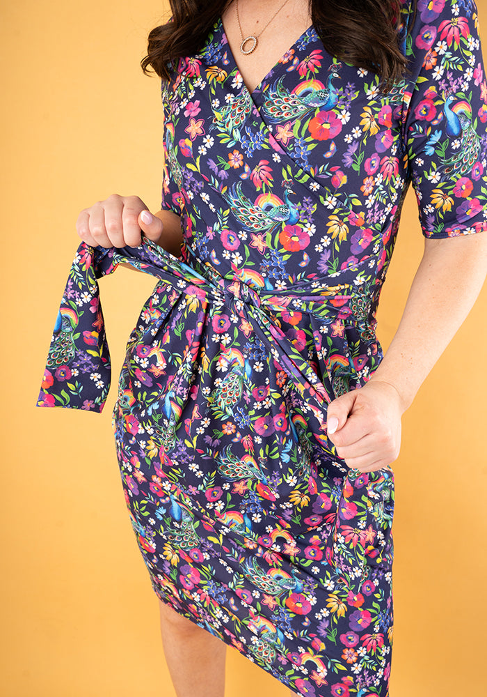 Hayes Peacock Rainbow Garden Print Dress