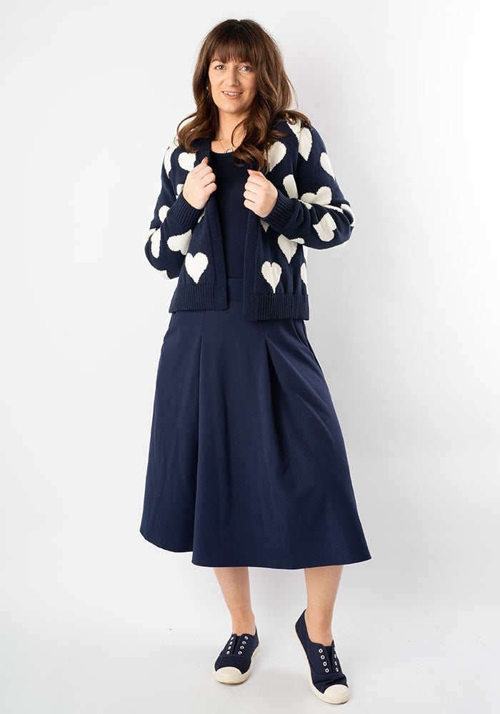 Seventh angle of Heart Knit Cardigan Navy and Warm White