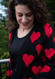 Heart Knit Cardigan Black/Red