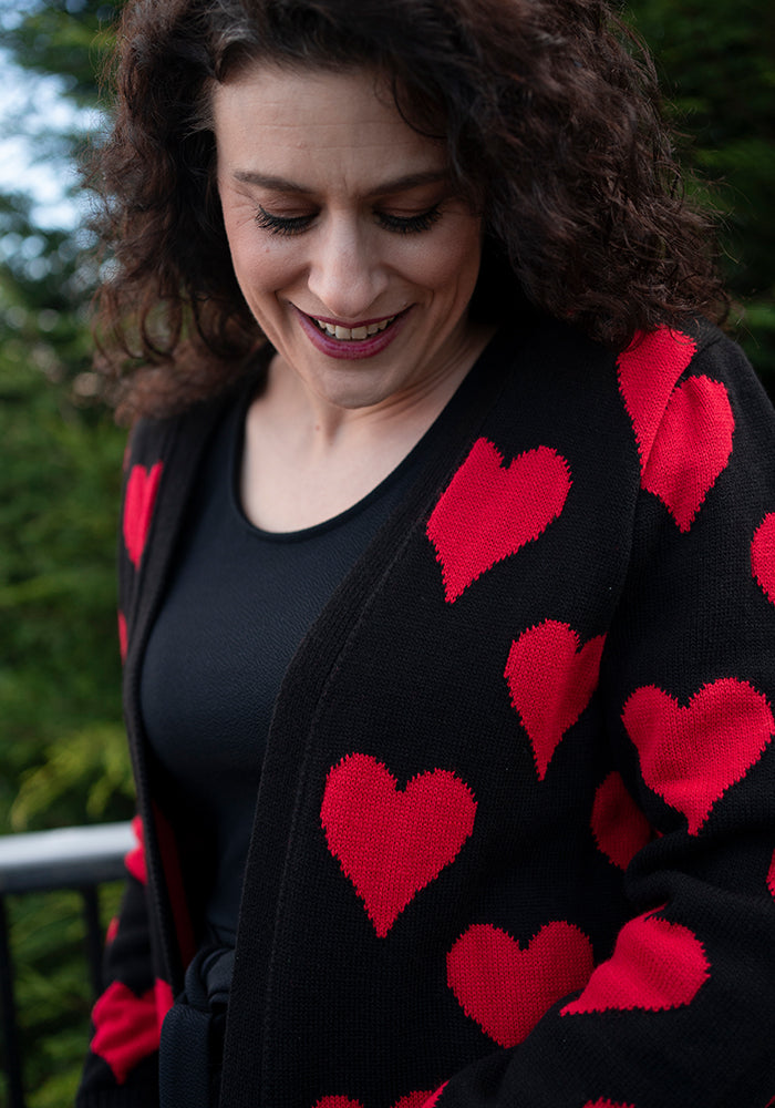 Heart Knit Cardigan Black/Red