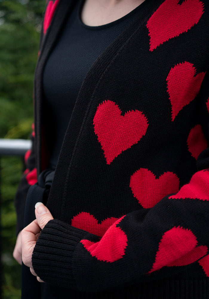 Heart Knit Cardigan Black/Red