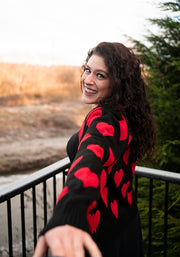 Heart Knit Cardigan Black/Red
