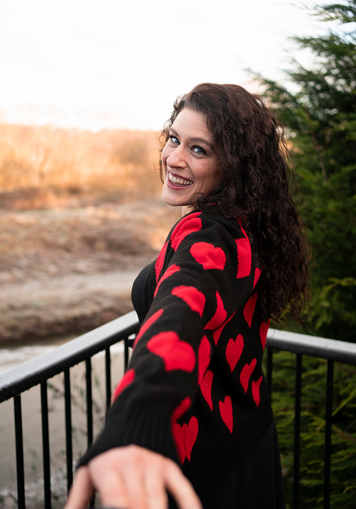 Heart Knit Cardigan Black/Red