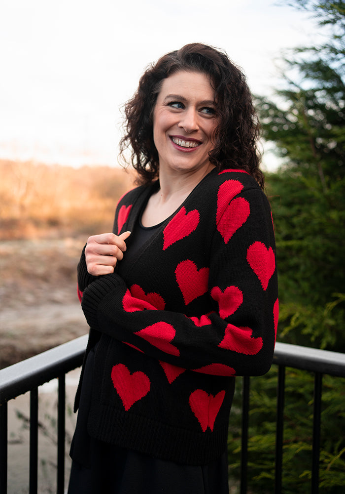 Heart Knit Cardigan Black/Red