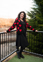 Heart Knit Cardigan Black/Red
