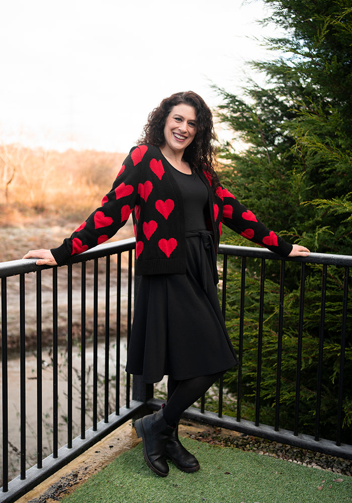 Heart Knit Cardigan Black/Red