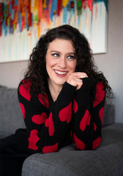 Heart Knit Cardigan Black/Red