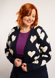 Heart Knit Cardigan Navy / Warm White