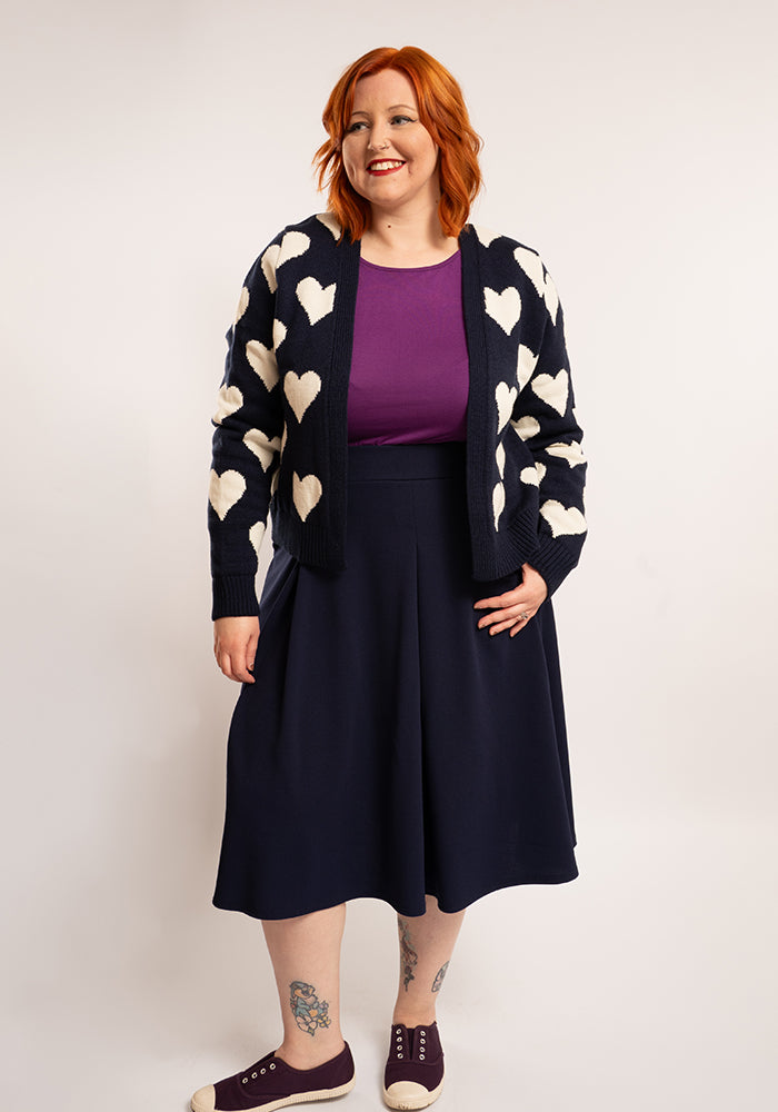 Fifth angle of Heart Knit Cardigan Navy and Warm White