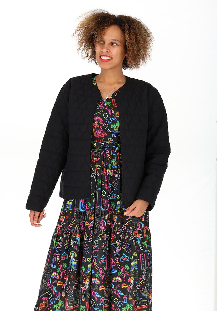 Fifth angle of Black Heart Stitch Quilted Jacket for Women