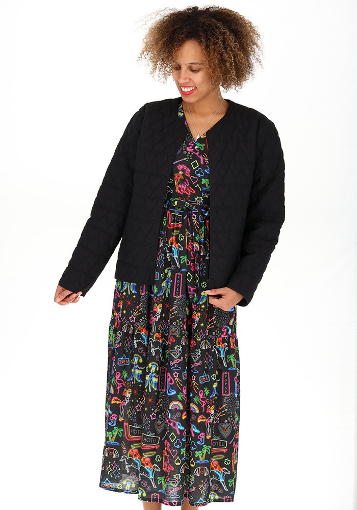 Fourth angle of Black Heart Stitch Quilted Jacket for Women