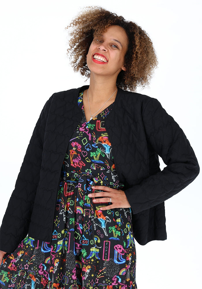 Front view of Black Heart Stitch Quilted Jacket for Women