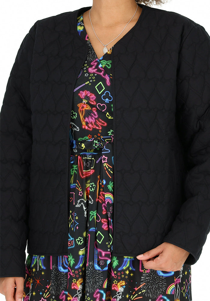Second angle of Black Heart Stitch Quilted Jacket for Women