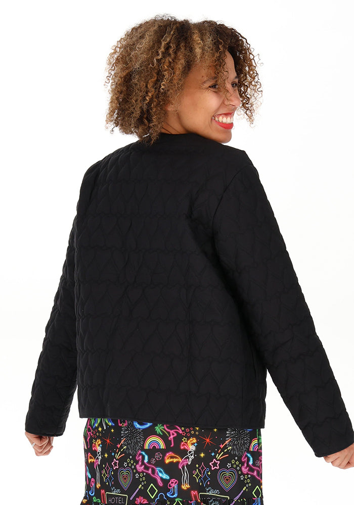 Third angle of Black Heart Stitch Quilted Jacket for Women