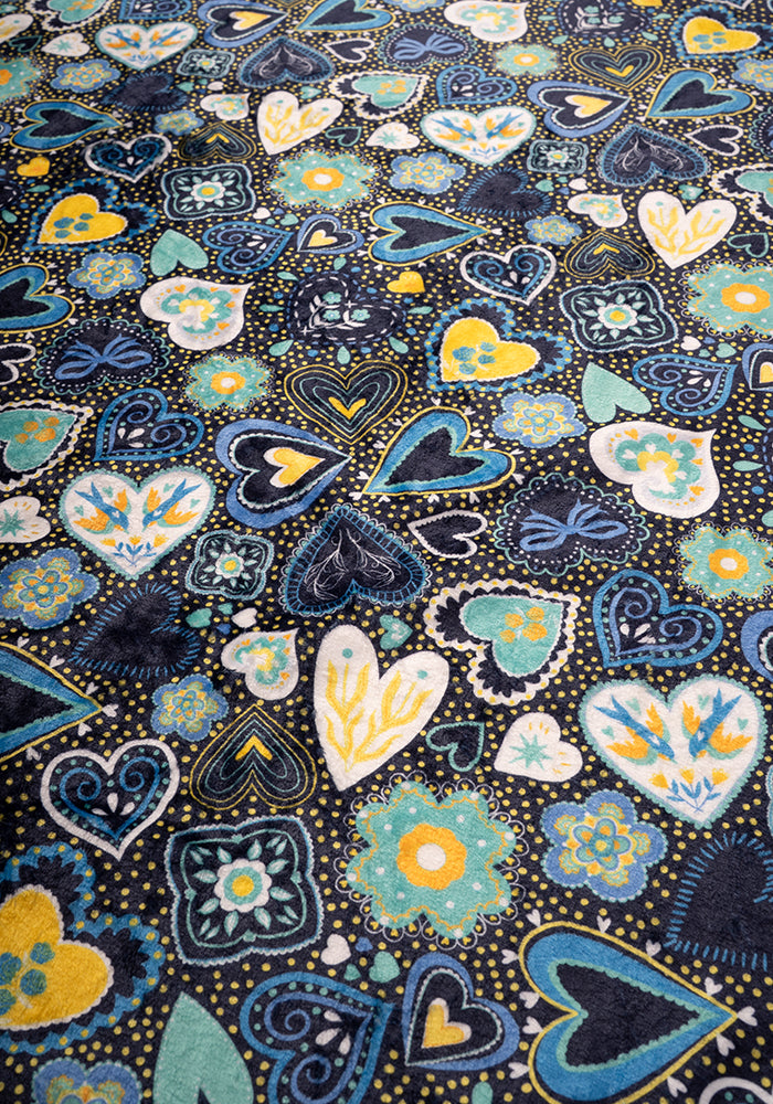 Sixth angle of Pop-under Folklore Hearts Print Plush Blanket