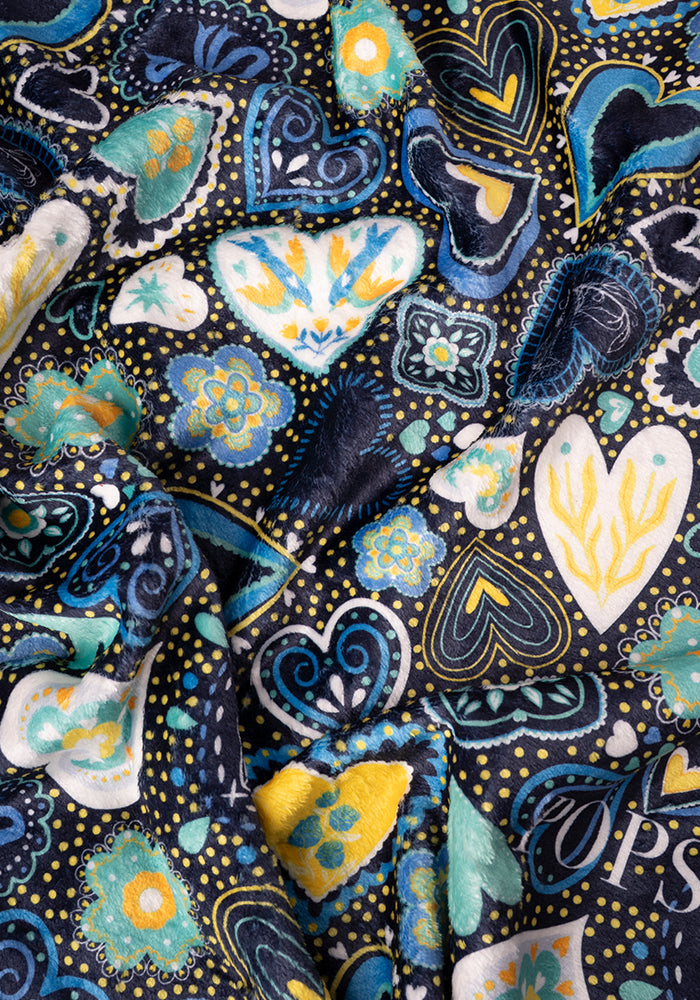 Fourth angle of Pop-under Folklore Hearts Print Plush Blanket