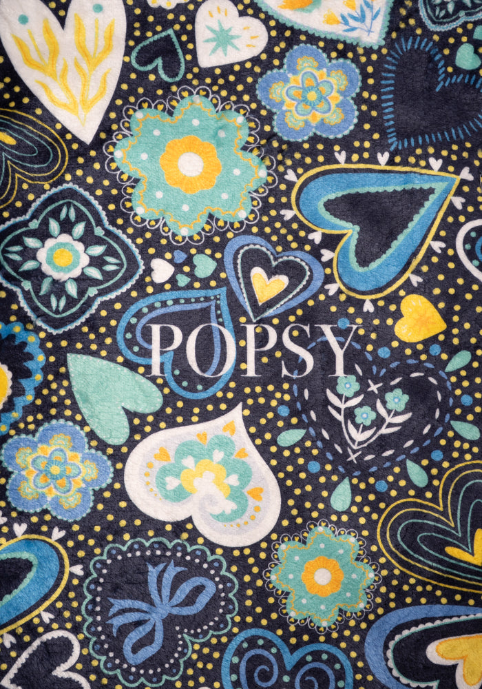 Second angle of Pop-under Folklore Hearts Print Plush Blanket