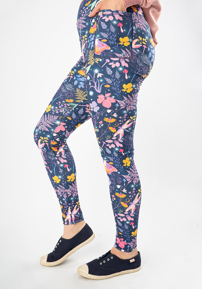 Third angle of Heath Purple Magical Moth Print Popsy Leggings