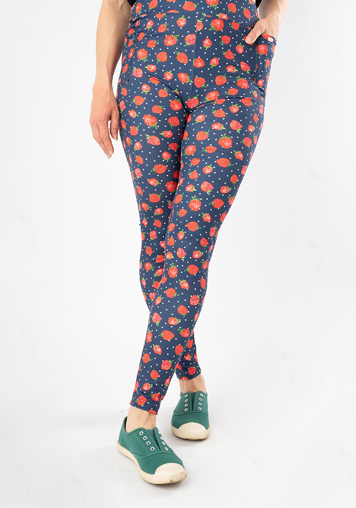 Sixth angle of Heath Strawberry Print Popsy Leggings