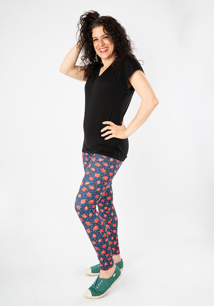 Third angle of Heath Strawberry Print Popsy Leggings