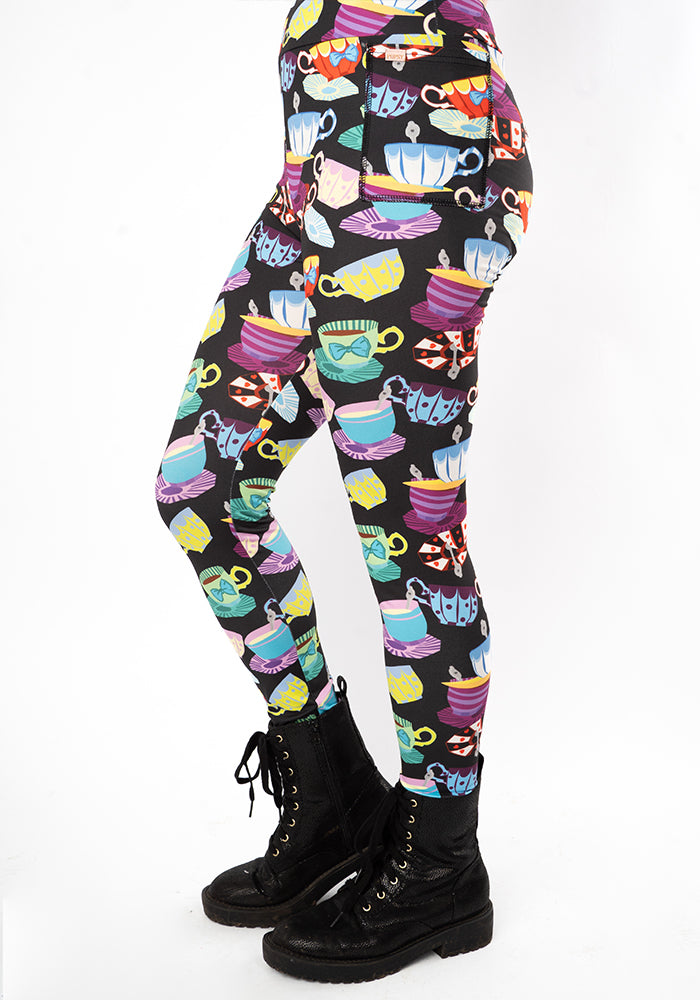 Front view of Heath Tea Cup Stack Print Leggings