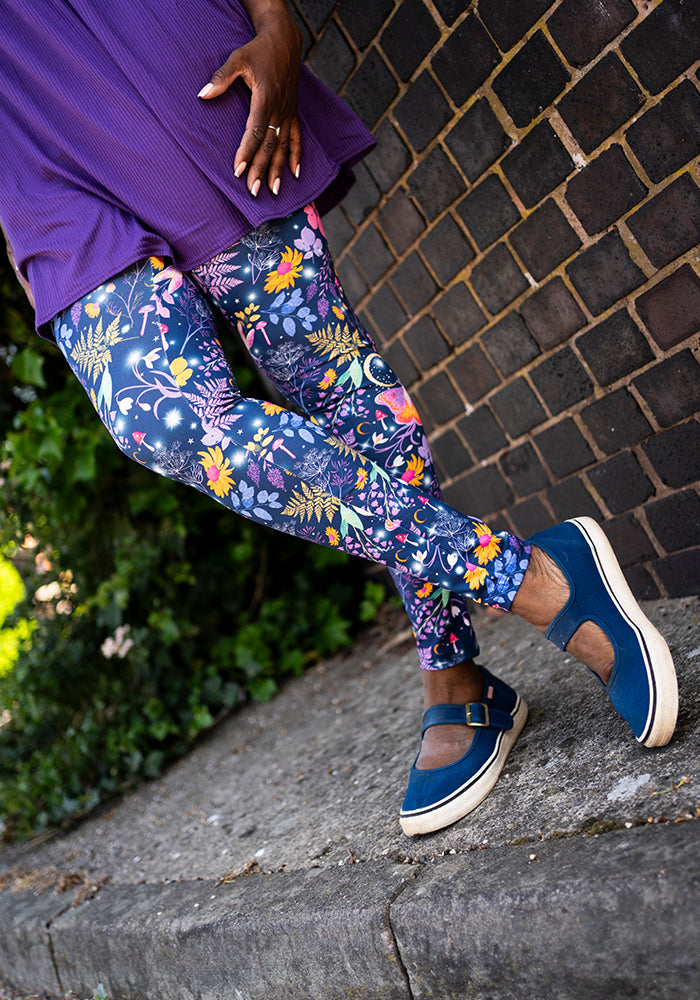 Seventh angle of Heath Purple Magical Moth Print Popsy Leggings