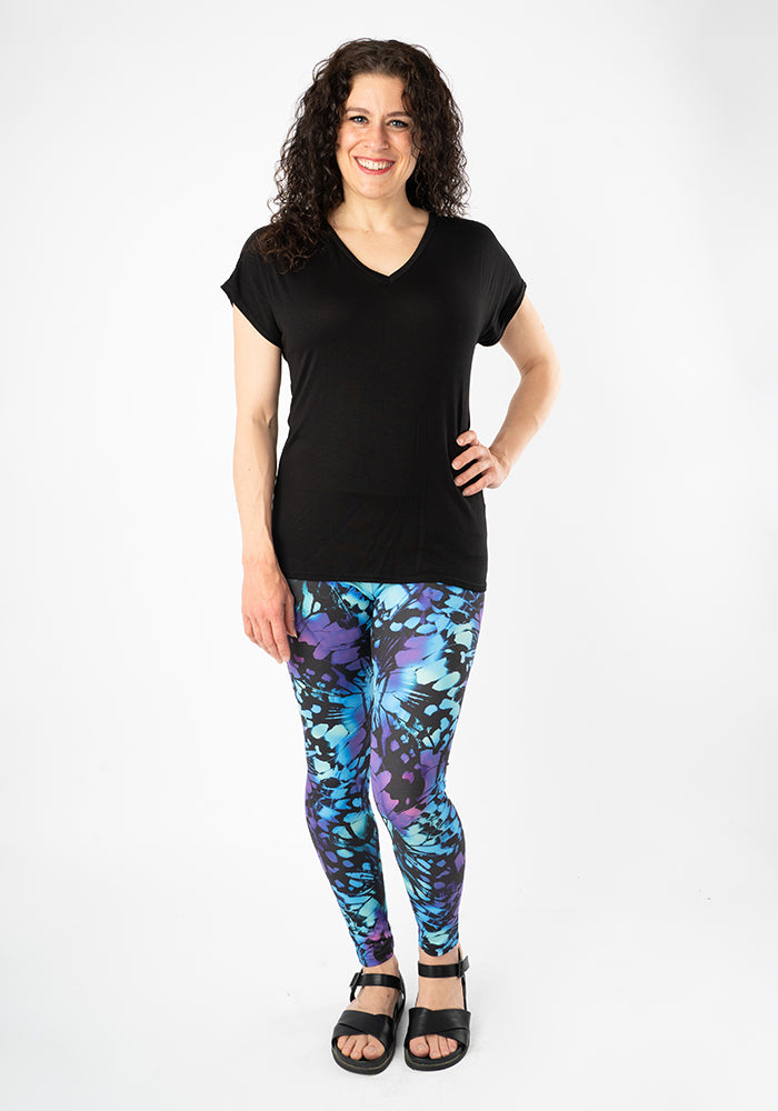 Front view of Heath Abstract Butterfly Print Popsy Leggings