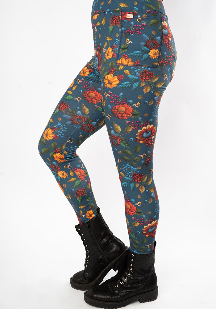 Front view of Heath Bee &amp; Berry Print Leggings