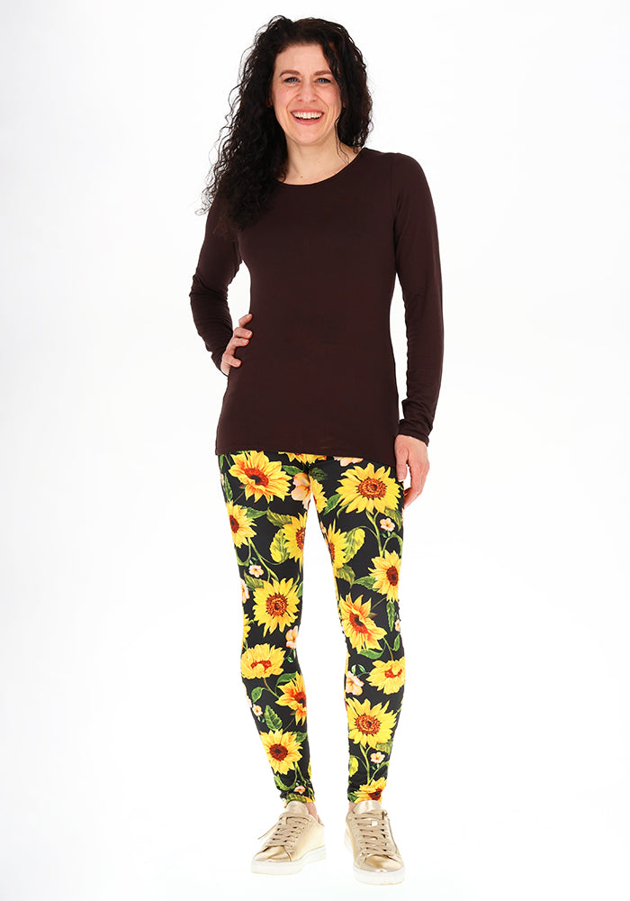 Second angle of Heath Black Sunflower Print Leggings