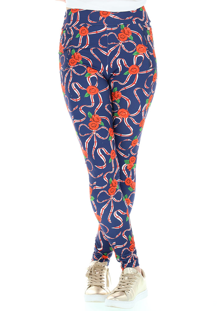 Third angle of Heath England Navy Print Leggings, heath Navy Leggings from Popsy Clothing with England Nation inspired print.
