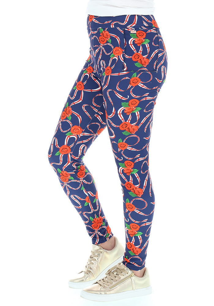 Front view of Heath England Navy Print Leggings, heath Navy Leggings from Popsy Clothing with England Nation inspired print.