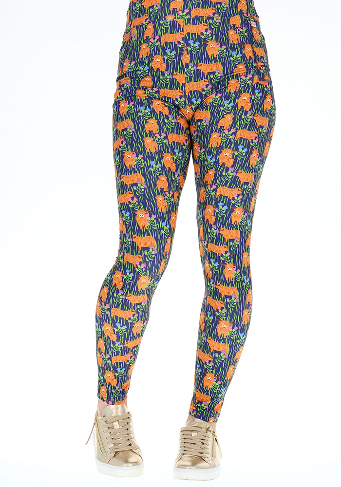 Third angle of Heath Highland Cow Print Leggings