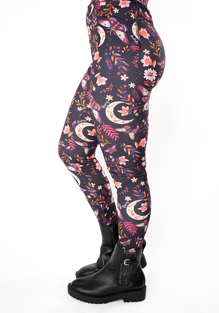 Front view of Heath Moths &amp; Moon Print Leggings