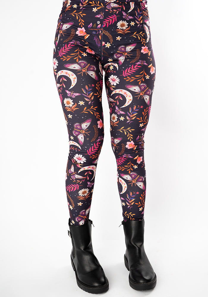 Fourth angle of Heath Moths &amp; Moon Print Leggings