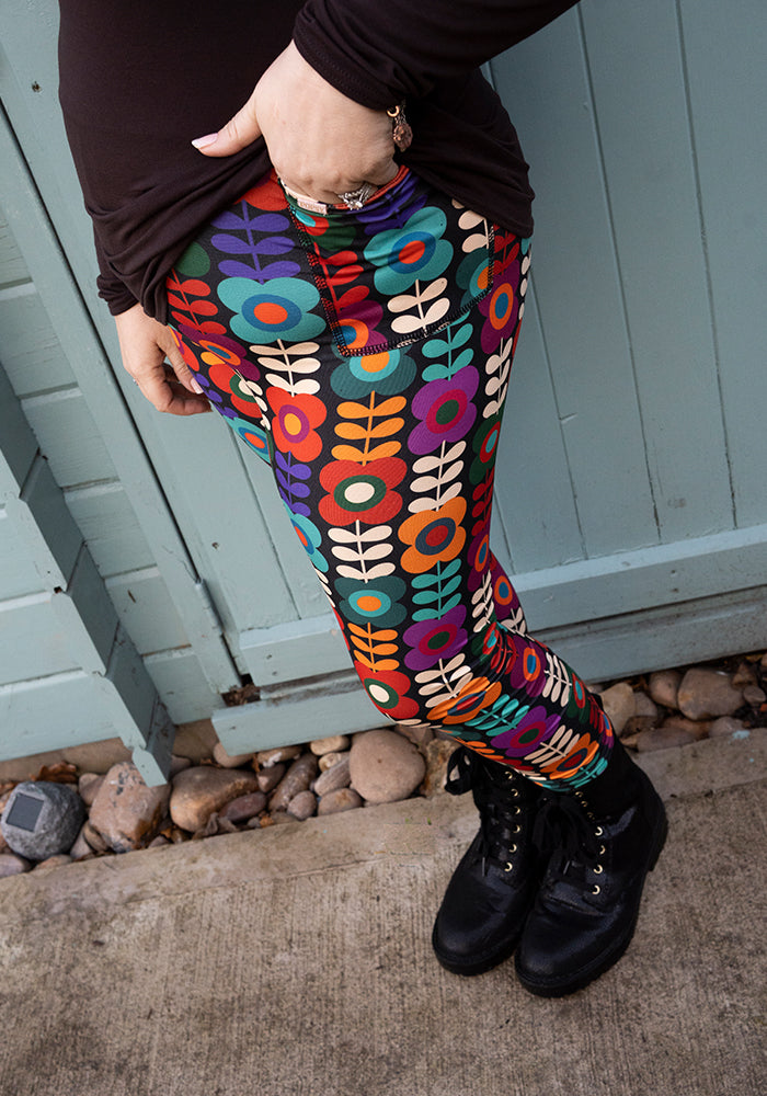 Front view of Heath Retro Flower Print Leggings